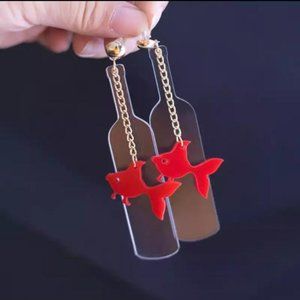 Korean Style Earrings "fish in a bottle"🐟🍾